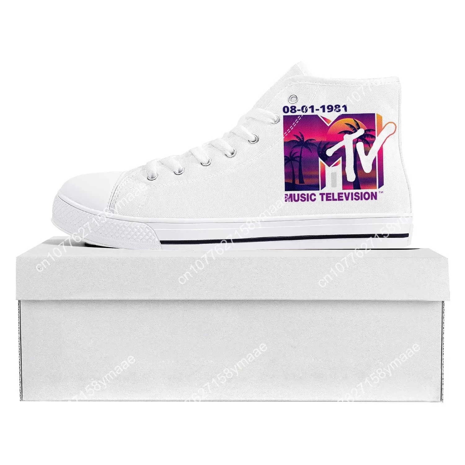 Mtv Music Television High Top Sneakers Mens Womens Teenager Canvas High Quality Sneaker Casual Custom Made Shoes Customize Shoe