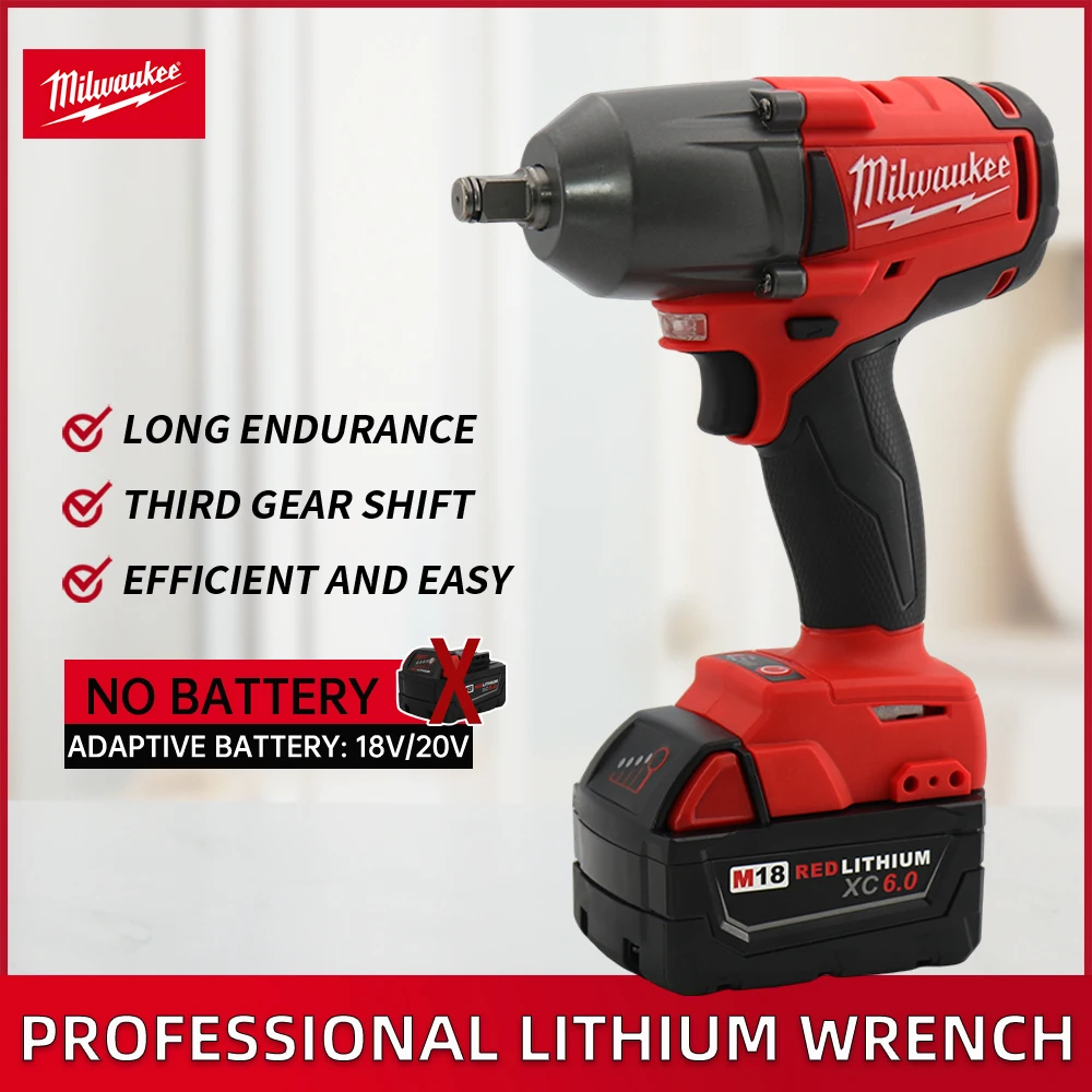 

Milwaukee Cordless Electric Impact Wrench Screwdriver 1300N.M High Torque Car Repair Tire Disassembly Tools 18V Lithium Battery