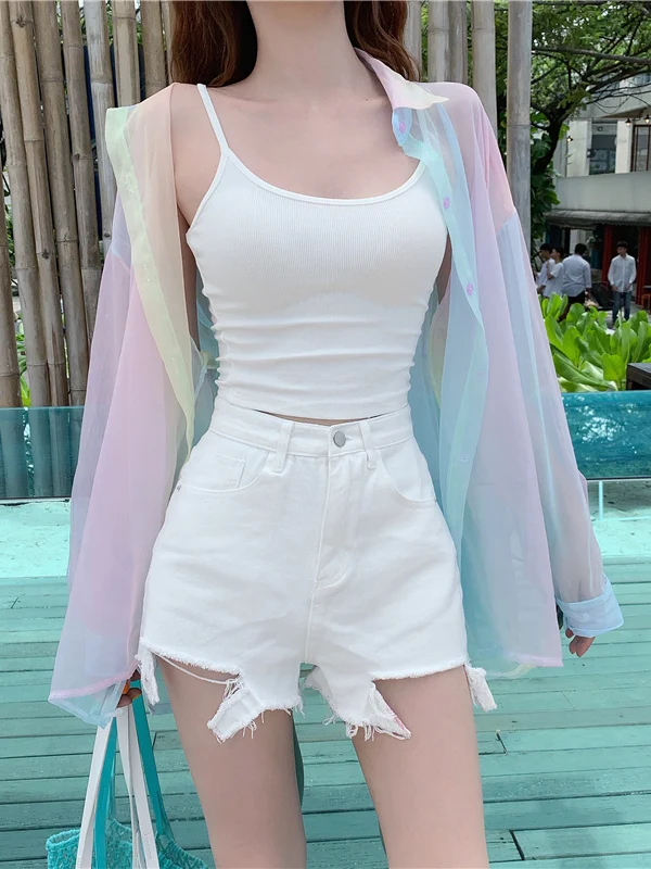 

Rainbow Women's plus Size Vintage Crop Beach Blouse Cleanfit Waist A-Line Sleeve Polyester Short Sleeve Shirt