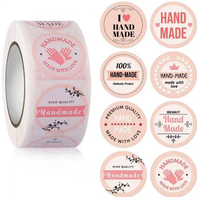 500pcs New Handmade with Love Stickers Round Thank You Stickers Small Business Stickers, Envelope Seal Gift Bags Gift Packaging