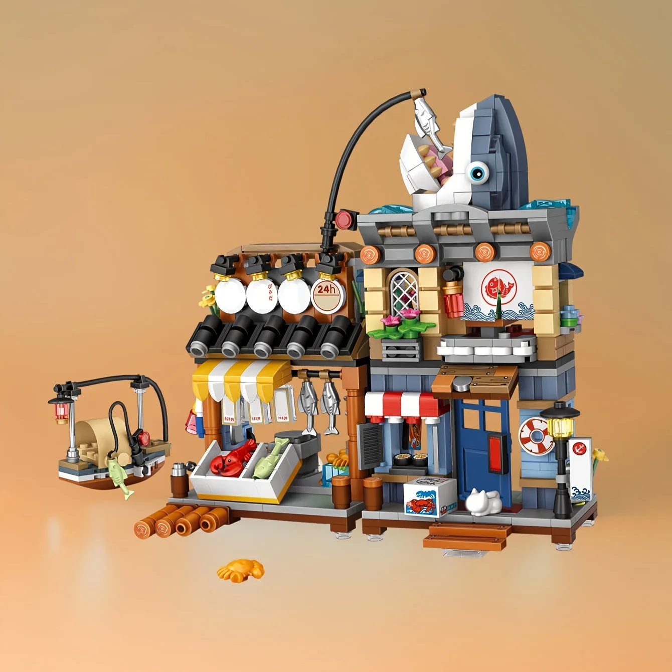 Street View Series Bausteine Izakaya Shaved Ice Shop Takoyaki Shop Café Panda Teehuis Modell Kindergeschenk