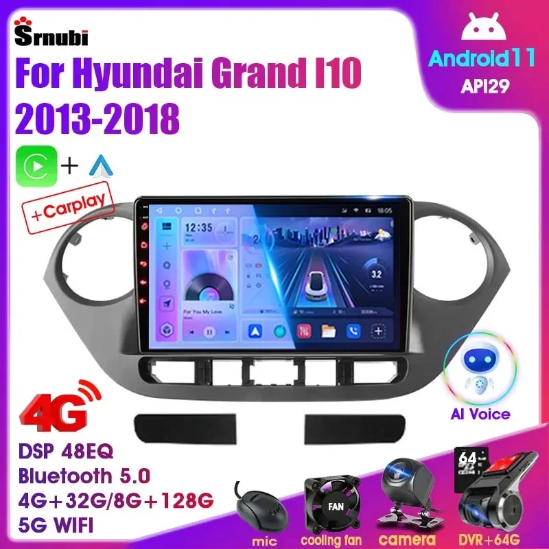 Android 12 Car Radio for Hyundai Grand I10 2013-2018 Multimedia Player 2Din GPS Navigation Carplay Stereo DVD Head Unit Speakers