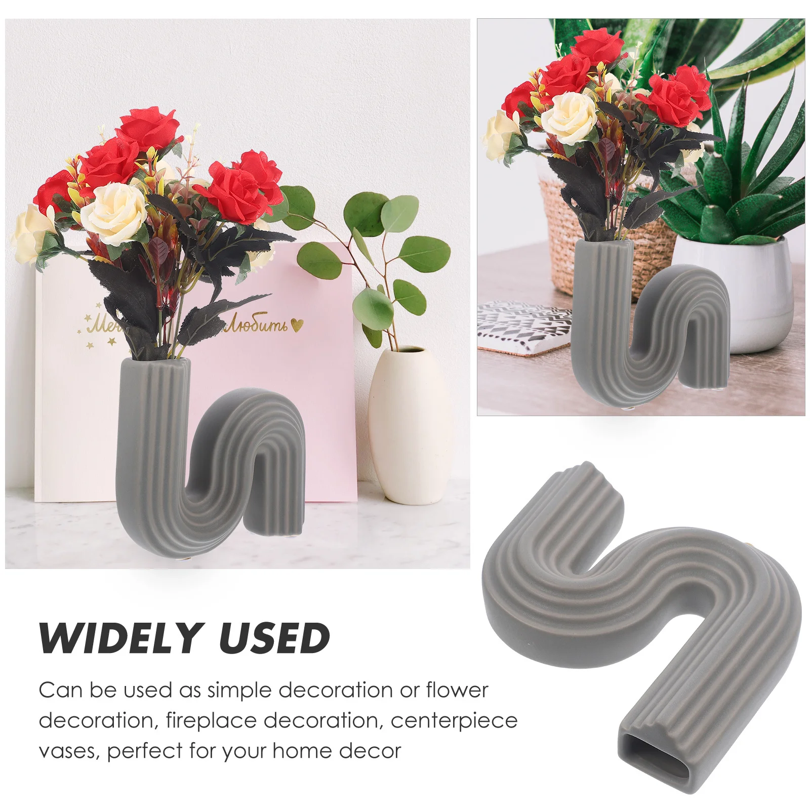 

S Shape Ceramic Flower Holder Practical Nordic Style Flower Arrangement Vase for Desktop Fireplace Bookshelf Decor
