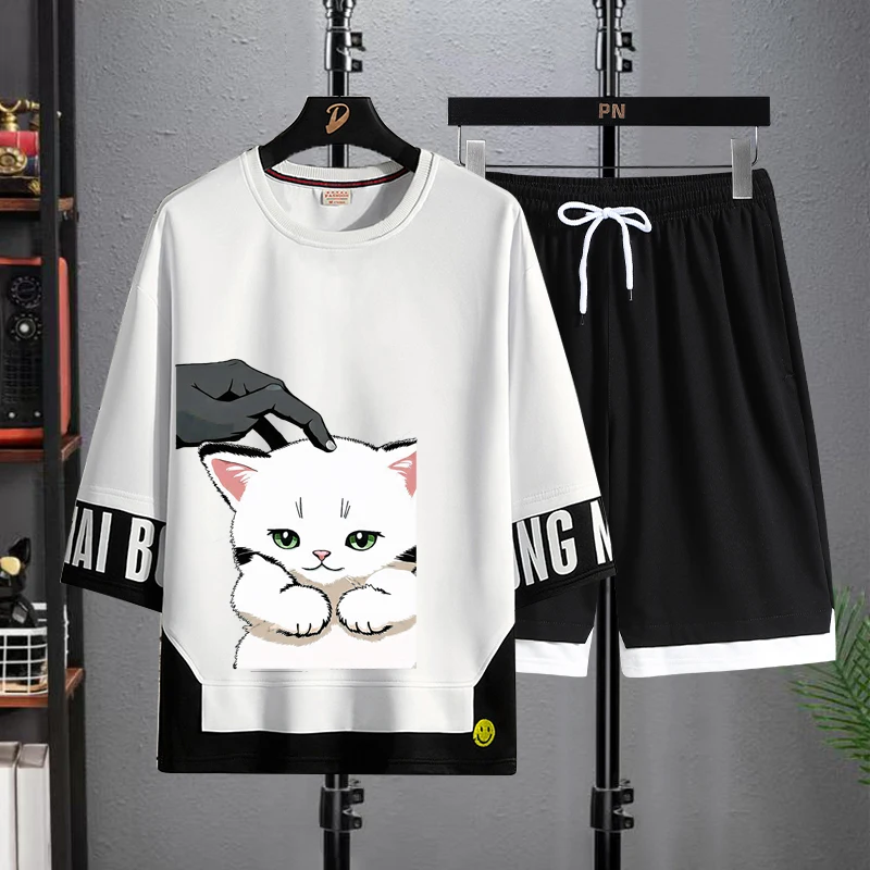 

Летний комплект из ледяного шелка для мальчиков: модный, универсальный, трендовый, из двух предметов, удобный спортивный повседневный наряд