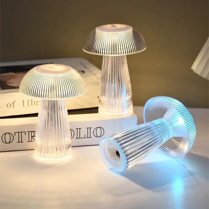 

Jellyfish Night Lights Creative Mushroom Atmosphere Table Lamps Button Switch Bedroom Bedside Portable Decoratetion Night Lamp