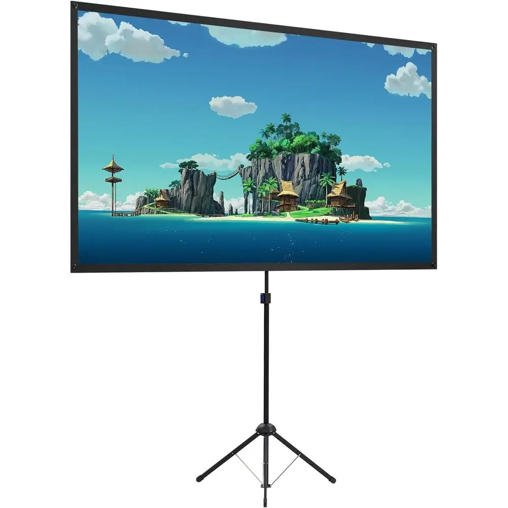 

Portable 60 16:9 Outdoor Projector with Stand, Aluminum, Lightweight, Compact, Ideal for Home Theater and Backyard Events.