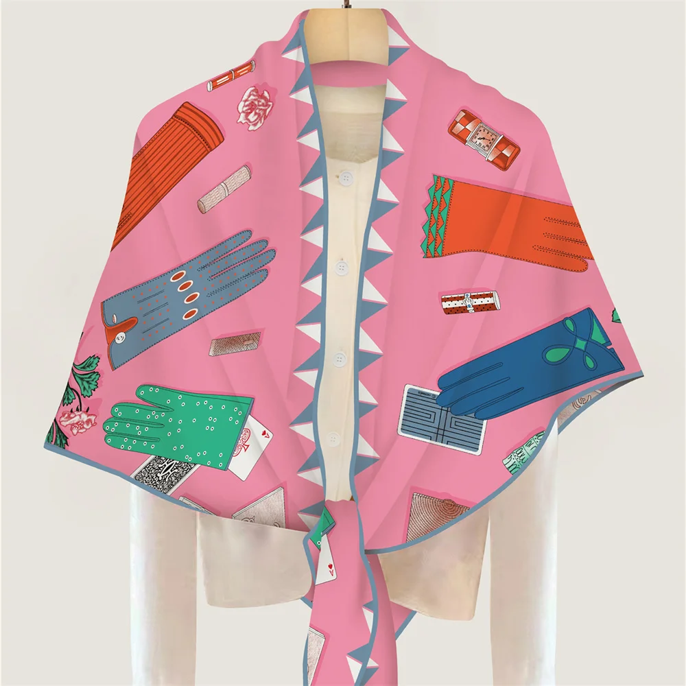 أوشحة مثلثة 70% كشمير 30% وشاح حريري مصمم مطبوع شالات الباشمينا الفاخرة للنساء حواف ملفوفة يدويًا بطانية كبيرة سرق #2