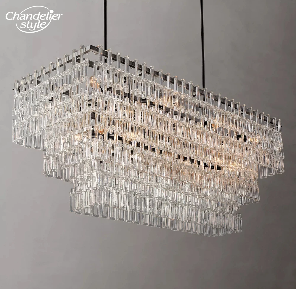 Modern Crystal LED Chandelier Marignan Rectangular Hanging Light for Living Room Dining Room Farmhouse - Contemporary Lighting