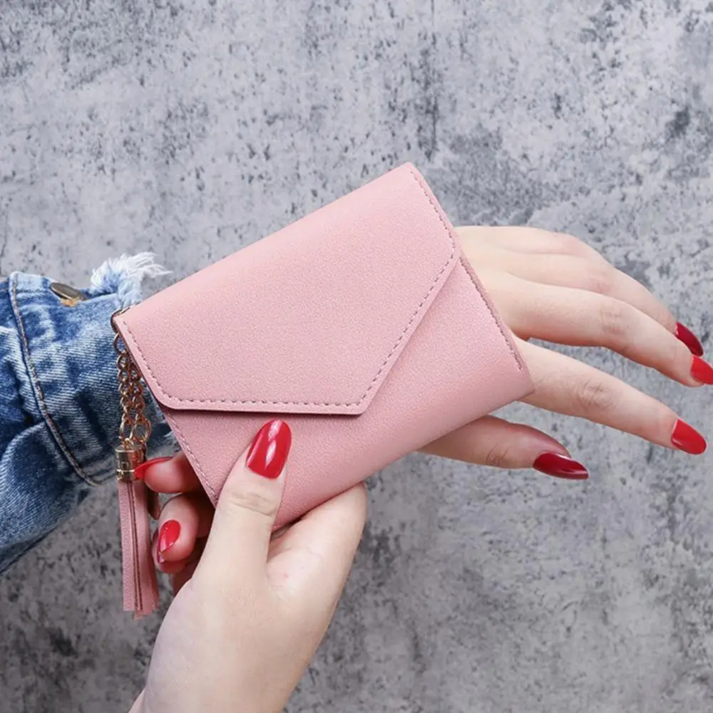 محفظة نسائية عصرية مع شرابة أنثى قصيرة محافظ صغيرة للطلاب حامل بطاقة جلدية جميلة ومحفظة للعملات المعدنية