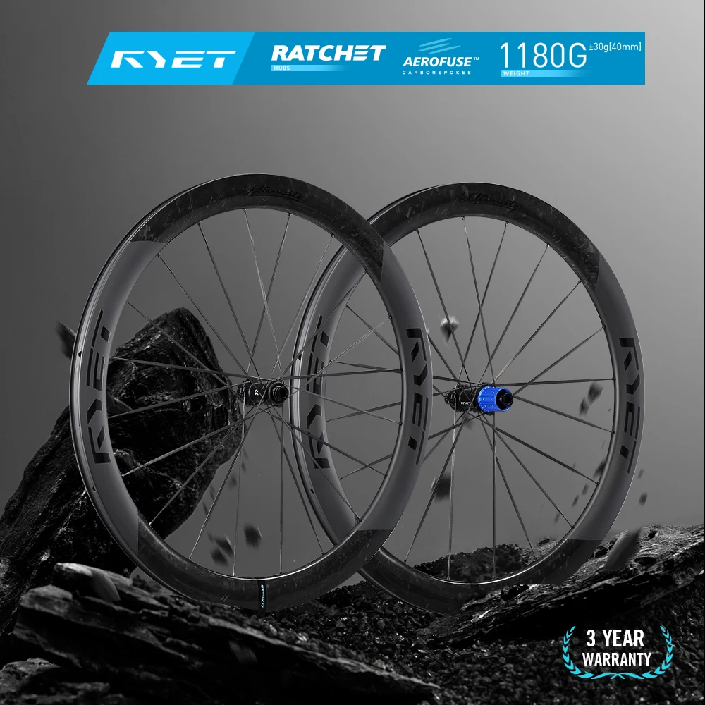 

Комплект колес для шоссейного велосипеда RYET, 36 т, ступица с храповым механизмом, керамический подшипник, карбоновые спицы, клинчер, 1180 г, аэробескамерный дисковый тормоз