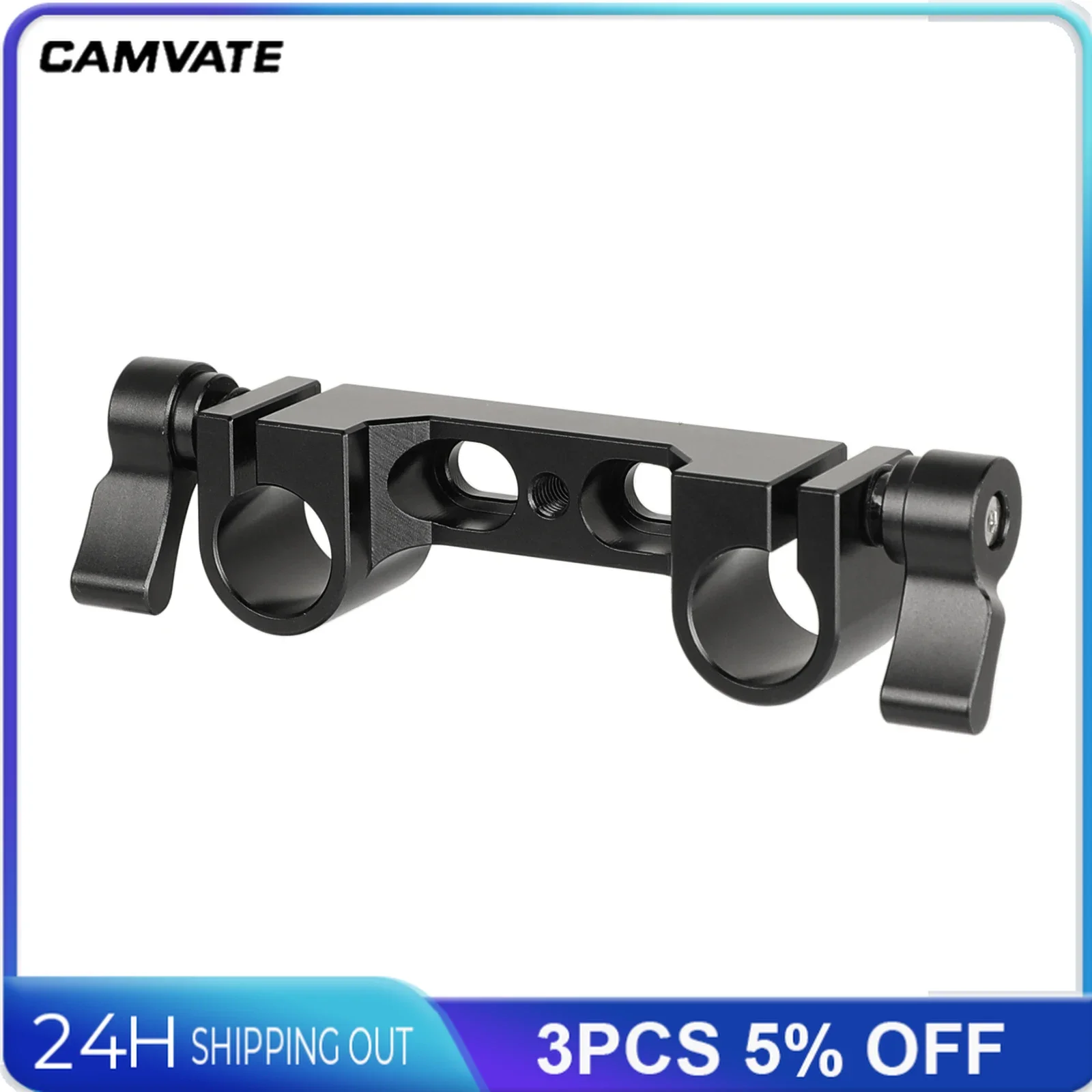 CAMVATE 15mm Railblock Rod Clamp With Central Unthreaded 1/4''-20 Mounting Holes For DSLR Camera Cage Rail Supporting System