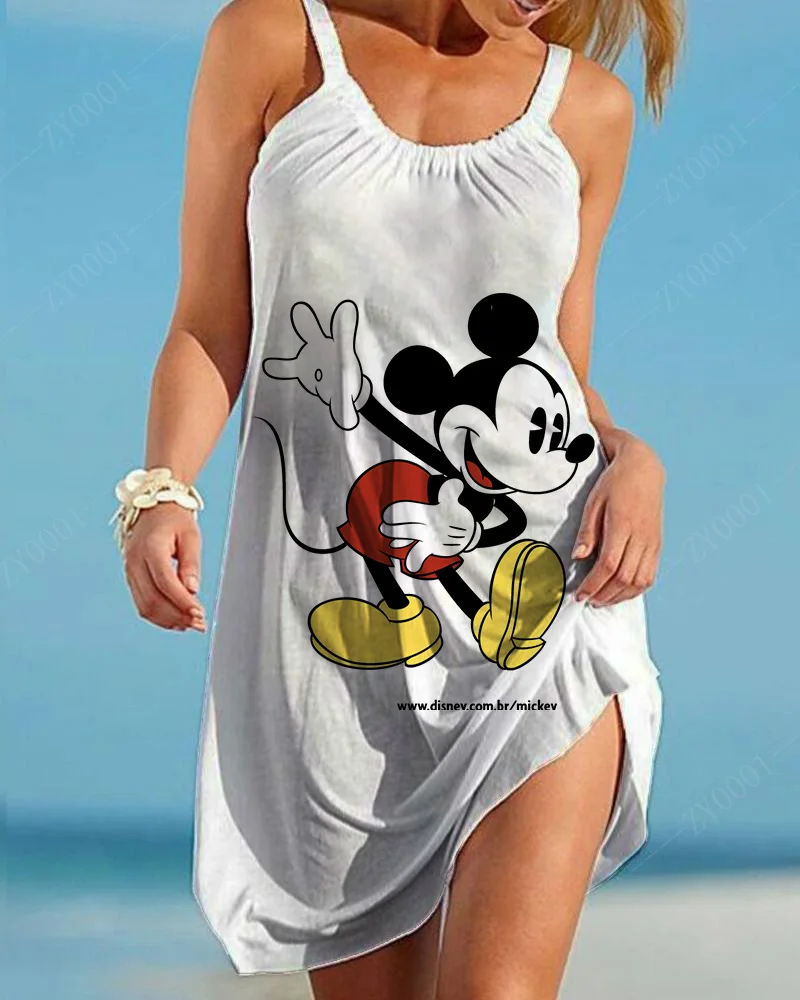 Disney-Robe grande taille pour femme, robes sexy pour femme, hippicopter blanc, robes bohèmes chics, vêtements élégants, printem