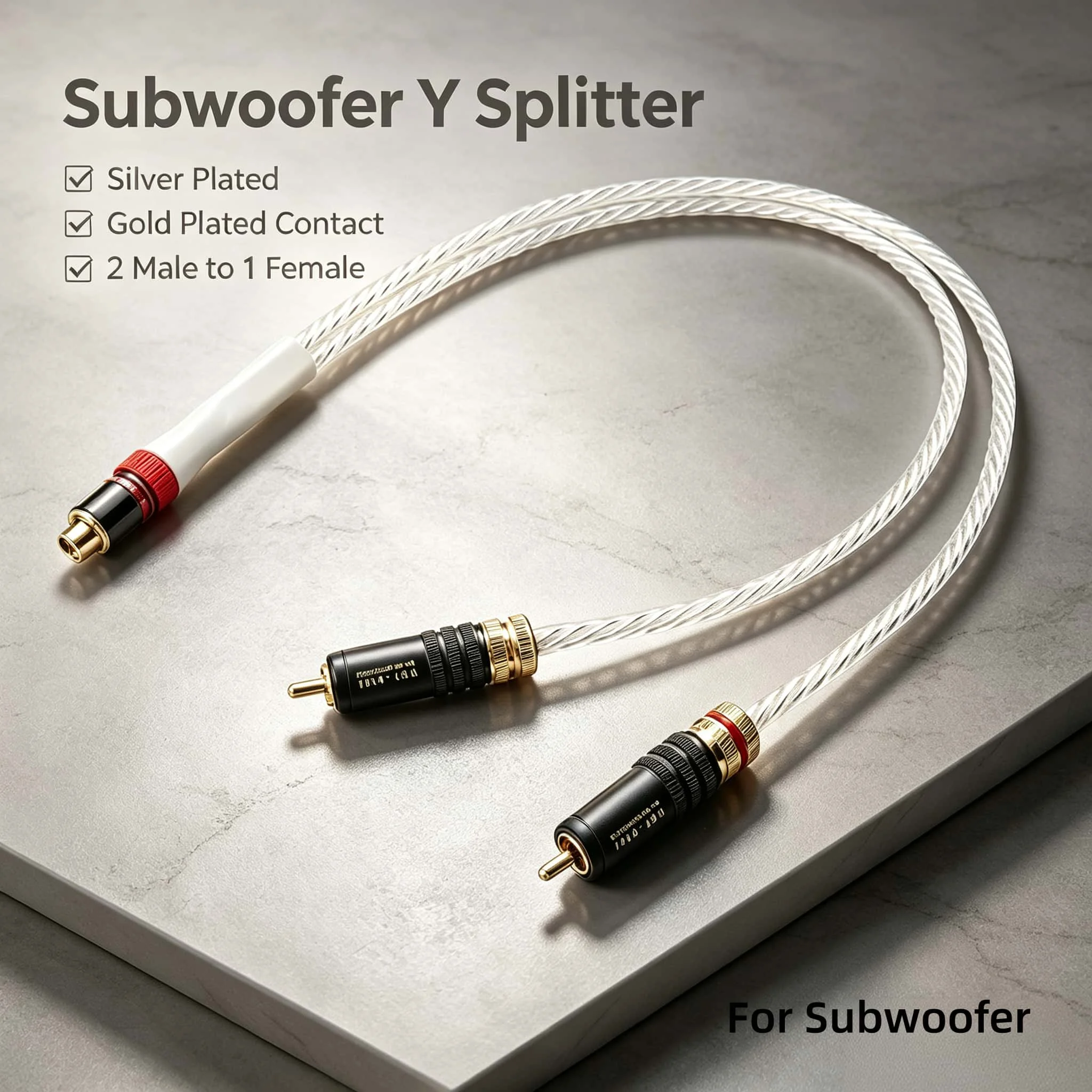 HiFi Audio Silver Plated Cable 2 RCA Male To 1 RCA Female Y Splitter Cable For Amplifier Speaker Audio Subwoofer Adapter