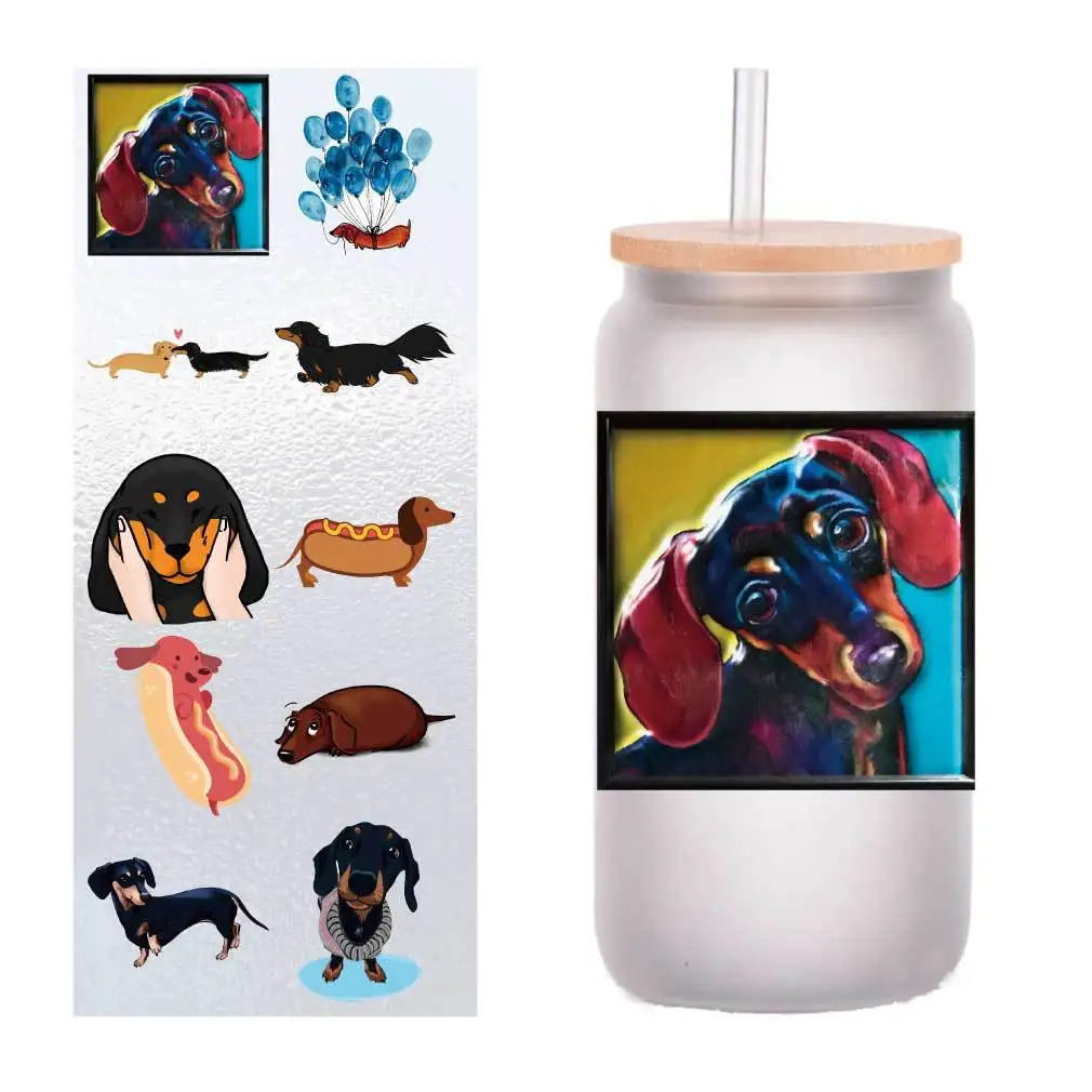 

10 sheets of four-inch cartoon dachshund cute UV transfer stickers crystal label glass glass sticker customization