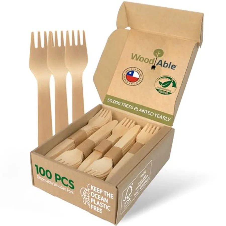 

Disposable Wooden Cutlery Set - Home Compostable - 6.5, Bamboo Utensils Alternative, Eco-Friendly, Organic, Sustainable and Car