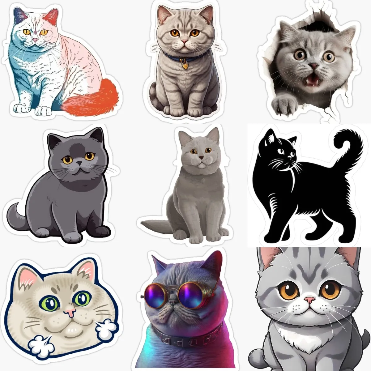 Cute British Shorthair Cat Pets PVC Creative Sticker Decorate for Car Fridge Van Door Wall Bicycle Window Decal Accessories