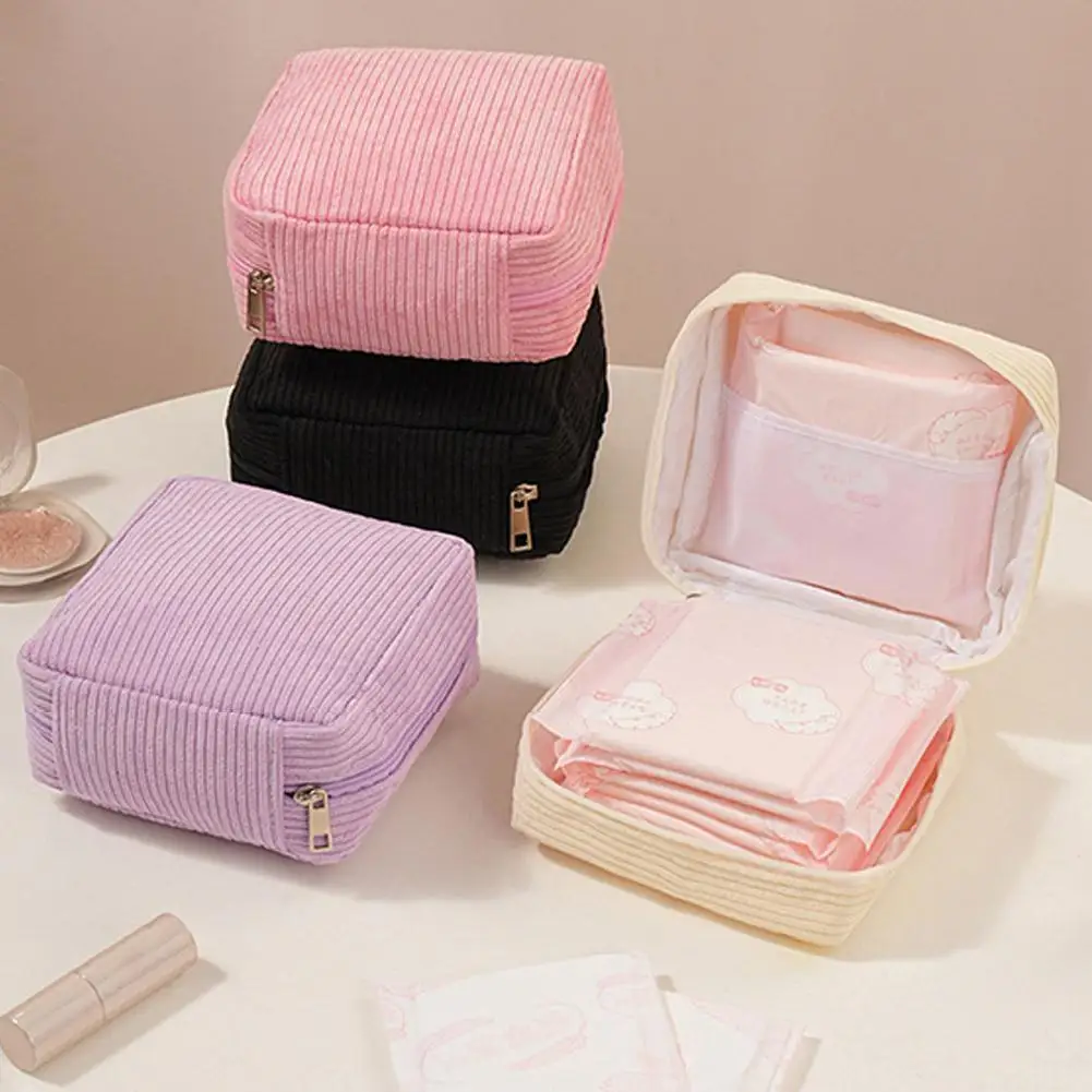 Corduroy Sanitary Napkin Storage Bag Portable Tampon Pad Organizer Pouch Small Cosmetic Lipstick Makeup Bag for Women