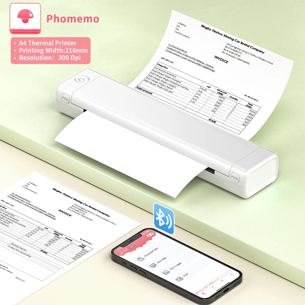 Phomemo M08F A4 Paper Printer Portable USB Bluetooth Wireless Thermal Transfer Printer No Need Ink or Toner for PC Mobile Phone