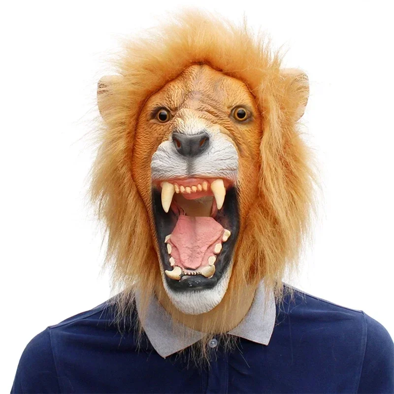 Latex Lion Mask Adult Full Face 3D Animal Masks Halloween Masquerade Birthday Party Mask Carnival Cosplay Costume Props Gift