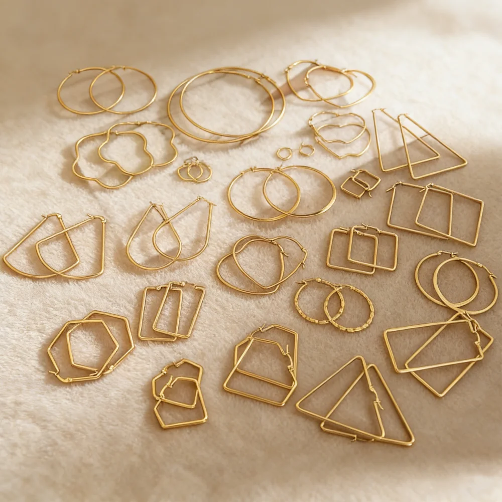 8/10/12Pairs/Lot Fashion Stainless Steel Geometric Earrings Women Golden Silvery Circular Heart Star Shape Durable Jewelry Gift