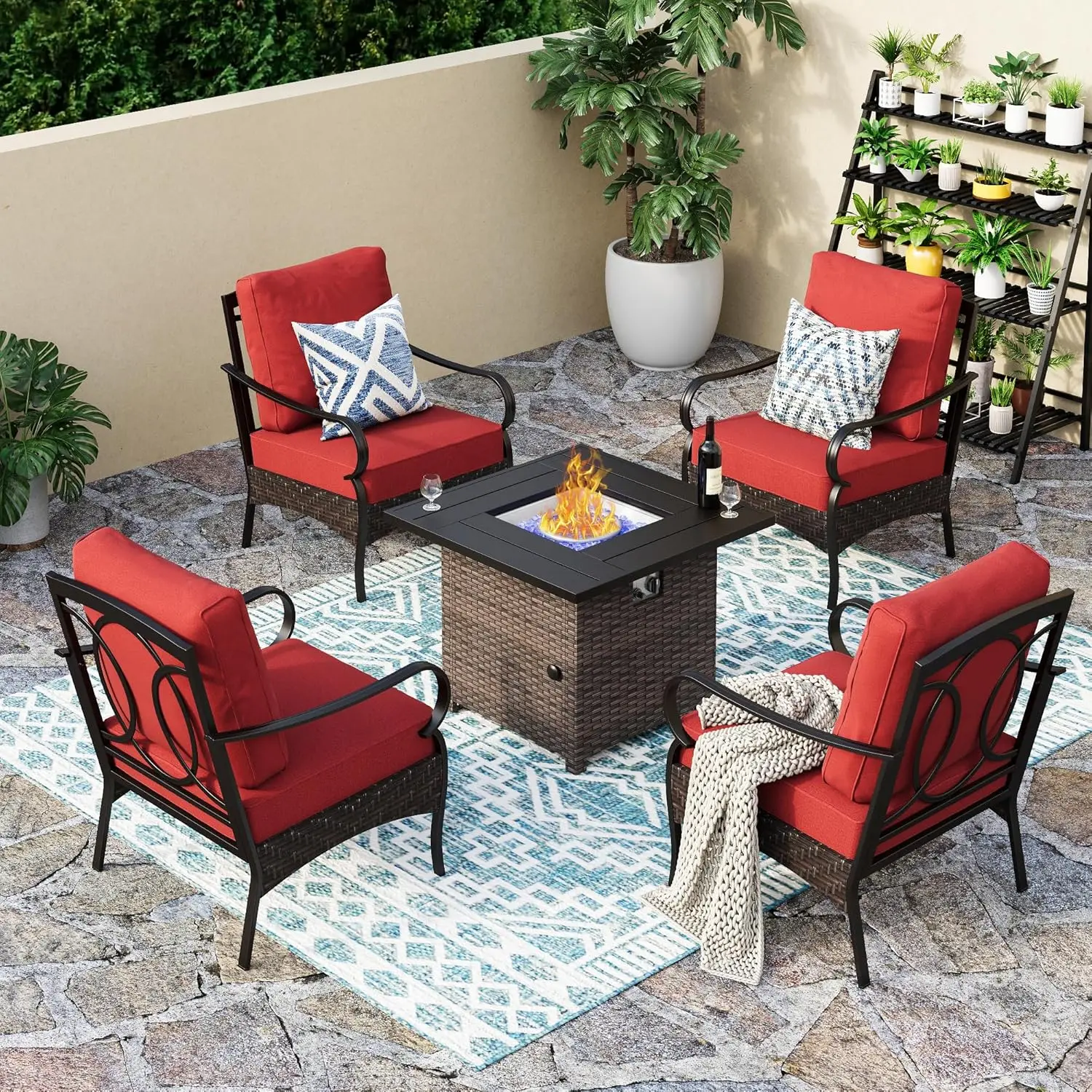 ！@Dwoo Outdoor Garden Conversation Set Outdoor Chairs Table Combination Set Patio Furniture Set With Fire Pit Table