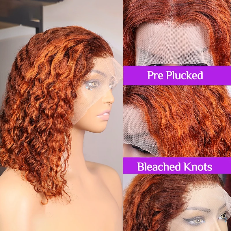 Parrucca frontale in pizzo 13x4 con onda d'acqua, densità 200%, evidenziazione, vergine brasiliana, ombre, zenzero, ricci profondi, parrucche per capelli umani al 100% # 4/350