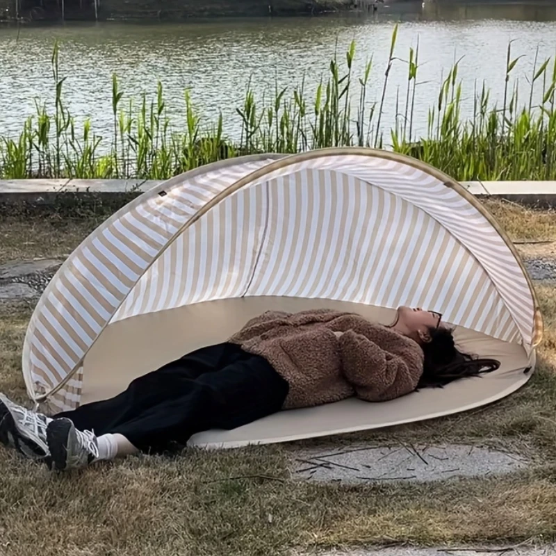 

2-Person Quick Setup Beach Tent Sun Shelter - Portable No Assembly Required, Picnic Essentials, Striped Canopy Design,Easy Setup
