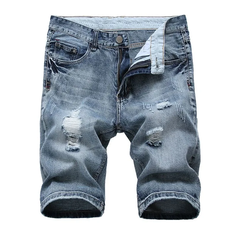 

2025 Summer New Fashion Trend Straight Leg Vintage Ripped Denim Shorts Men's Loose Sport Plus Size Stretch High Quality Jeans
