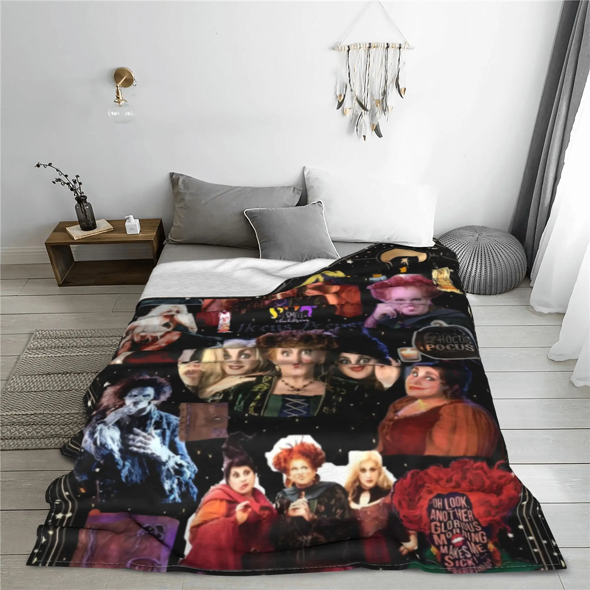 Hocus Pocus Witch Movie Blankets Fleece Spring Autumn Winifred Mary Sarah Multifunction Lightweight Throw Blanket for Outdoor