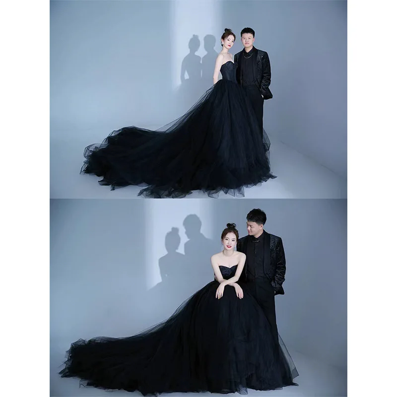 Hebe Style Long Satin Wedding Dress Elegant Party Photography Gown High Waist Floor Length Light Veil Sweet Style Wedding Dress view 4