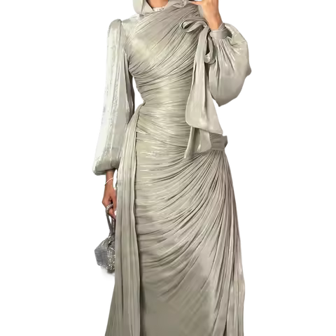 Islamic Clothing Modest Fashion Kaftan Luxury Organza Dress Women Shiny Modest Dress Elegant Ruffle Design Evening Gown