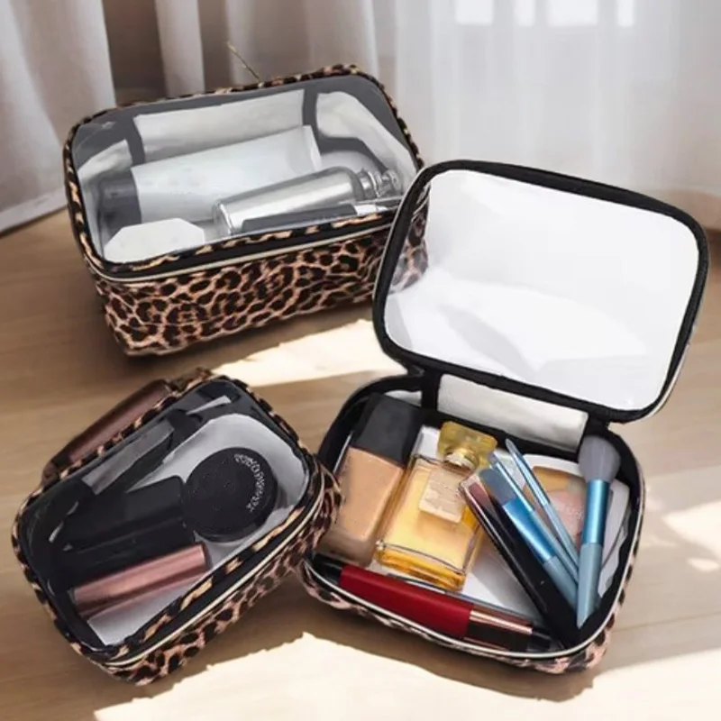 1/3pcs New Leopard Print Transparent Waterproof Cosmetic Bag Portable Clear Travel Dustproof Makeup Bags Organizer with Zipper