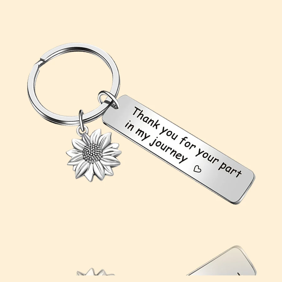 شعار المرأة شكرًا لك سلسلة مفاتيح من الفولاذ المقاوم للصدأ ساحرة عباد الشمس للمعلم bestie أفضل صديق مدرب زميل هدية التخرج