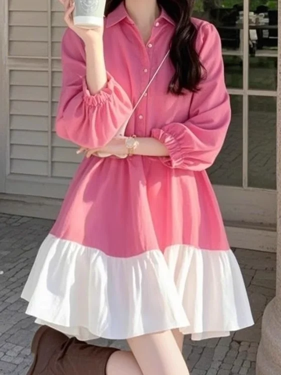 

2026 Woman Clothes Womens Dresses Patchwork Design Color Block Dress