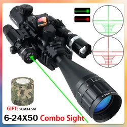 Tactical 6-24x50 AOEG Optical Sight Long Range Rifle Scope with Red Green Dot Laser Combo Scope Hunting Riflescope