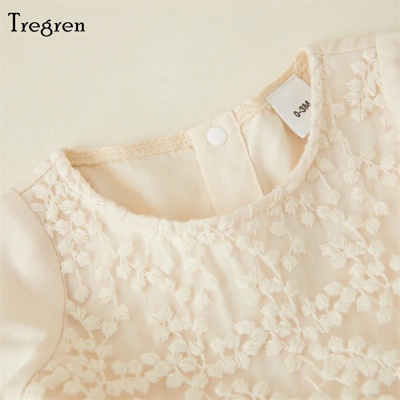 Tregren Cute Infant Baby Girl Romper Dress Spring Fall Long Sleeve Round Neck Patchwork Lace Party Princess Dress For 0-18M