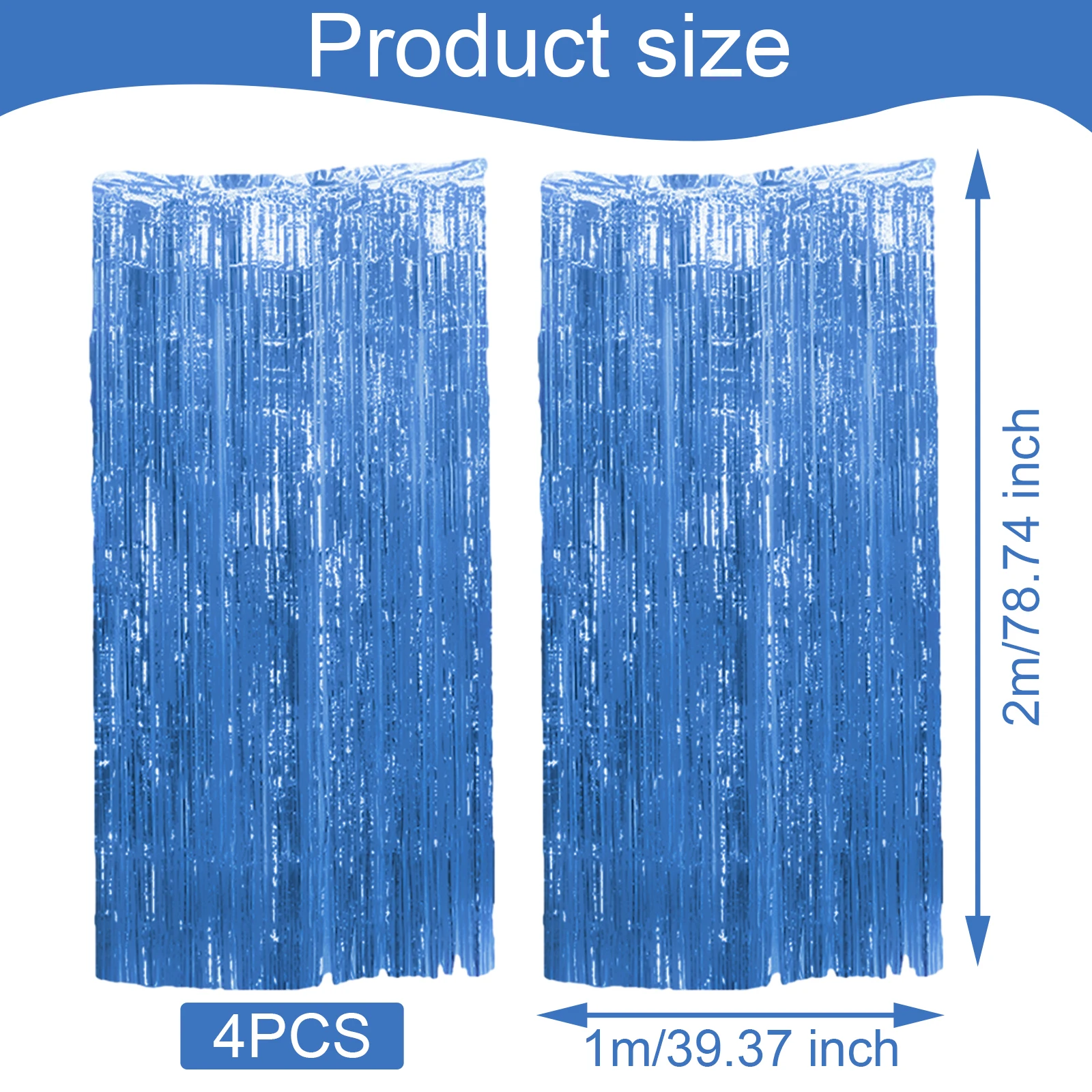 لافتات رقائق الألومنيوم لحفلات أعياد الميلاد ، ديكورات الحفلات ، ستارة هامشية ، زرقاء ، 6.5 قدم ، 4 طقم