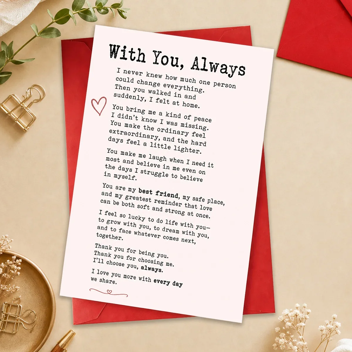 1pc Romantic with You, Heartfelt Love Message Card for Partner, Anniversary Valentine's Day Gift for Husband Wife Soulmate.