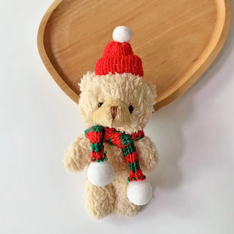 Christmas Bear Plush Dolls 13cm Cute Animal Teddy Bear Stuffed Toys Kawaii Bag Pendant Keychain Christmas Tree Pendant Girl Gift