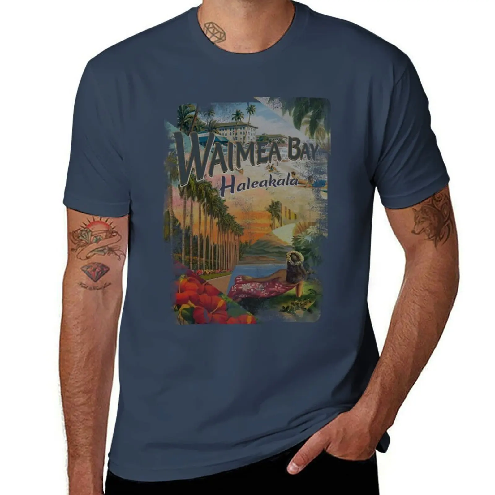 Haleakala, Bay, Vintage Waimea Postcard Hawaiian T-Shirt Casual Holiday Short Sleeve Tee