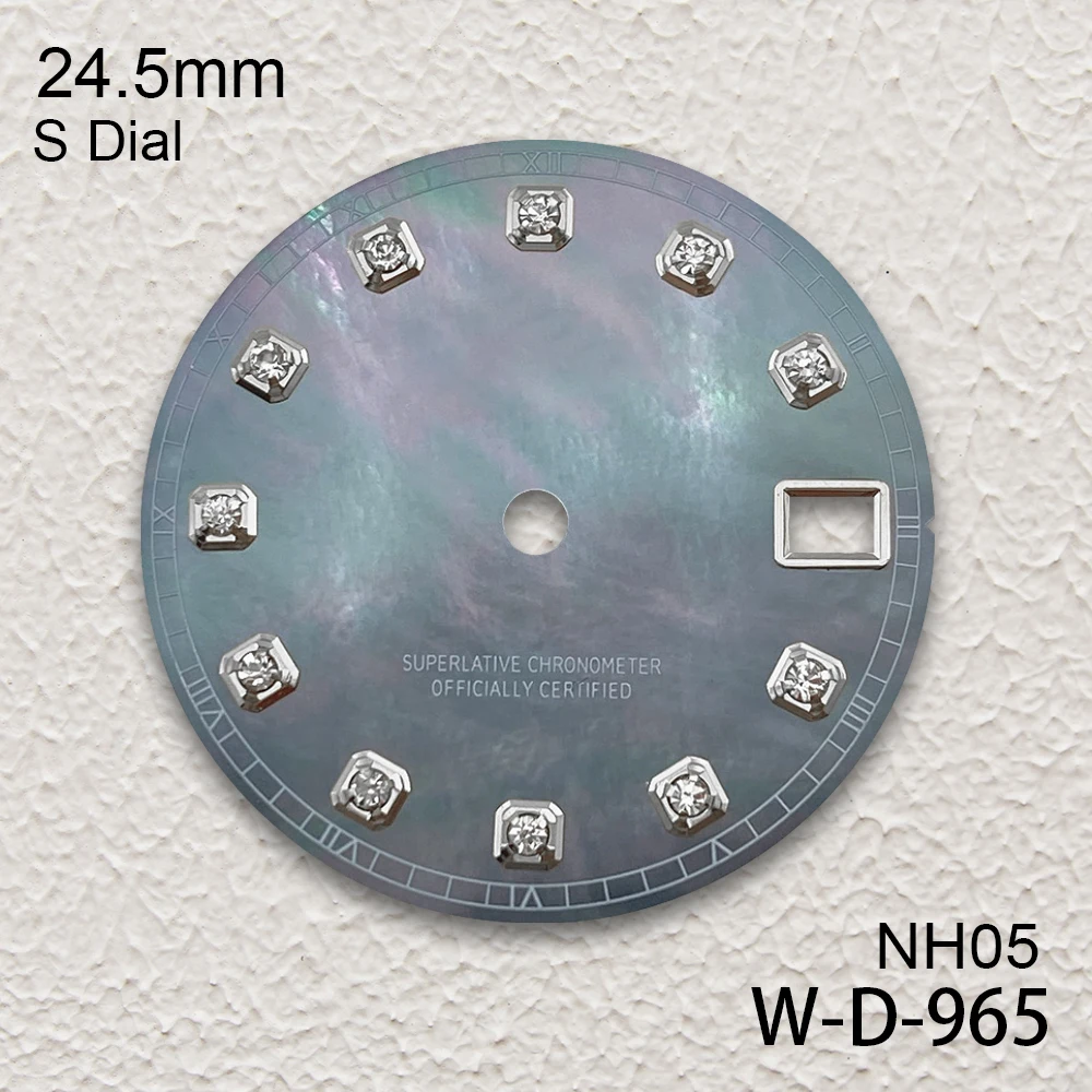 24.5mm S Logo Fritillaria Dial Fit NH05 Japanese Movement Diamond Quality White/Grey  Watch Modification Accessories