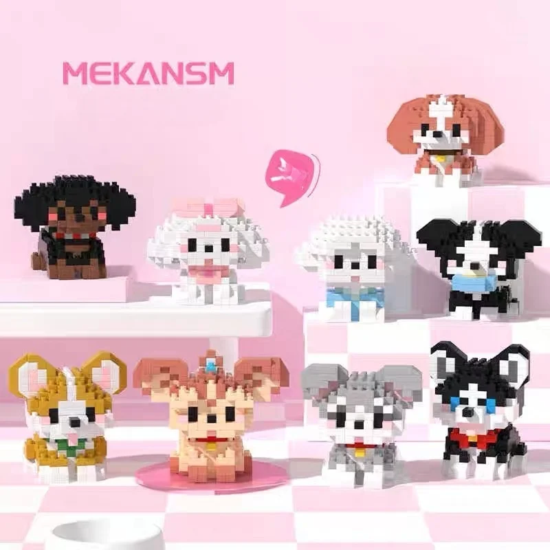 

9Pcs Pet Series Small Particle Building Blocks Cute Cartoon Animal Models Assembly Toys Creative Gift Desktop Ornaments