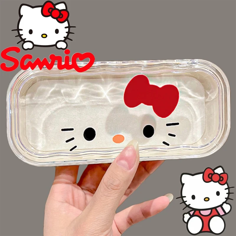 Sanrio-caja de gafas de Hello Kitty de Anime, caja de almacenamiento de gafas portátil transparente y resistente a la presión para niñas, regalos de cumpleaños