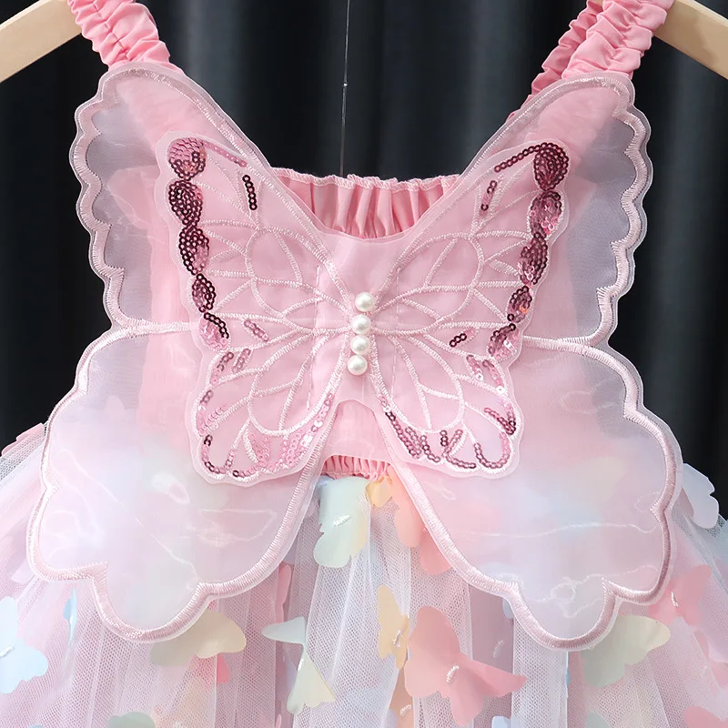 Ärmelloses Tüllkleid mit 3D-Schleife für Mädchen - Perlenriemen & Netzrock, Feenparty-Outfit & Alltagskleidung Blumenmädchenkleider – Detail 13
