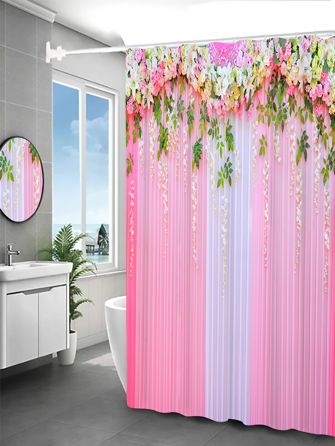 Beautiful Flowers  Bathing Curtain  Bathroom  Shower Curtain Waterproof With 12 Hooks Fishes Home Deco Free Ship