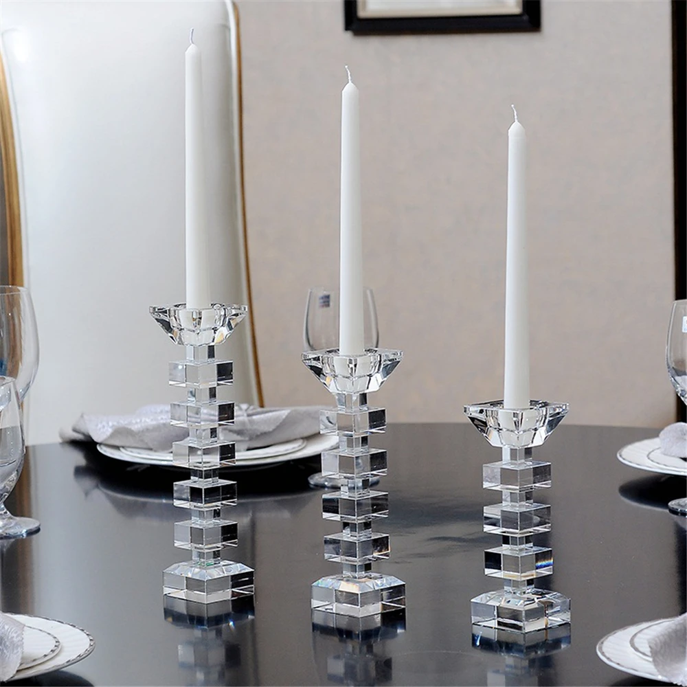 Crystal Glass Creative Romantic Candle Holders Tealight Candlestick Wedding Decorations Home Party Ornaments Desktop Candlestick