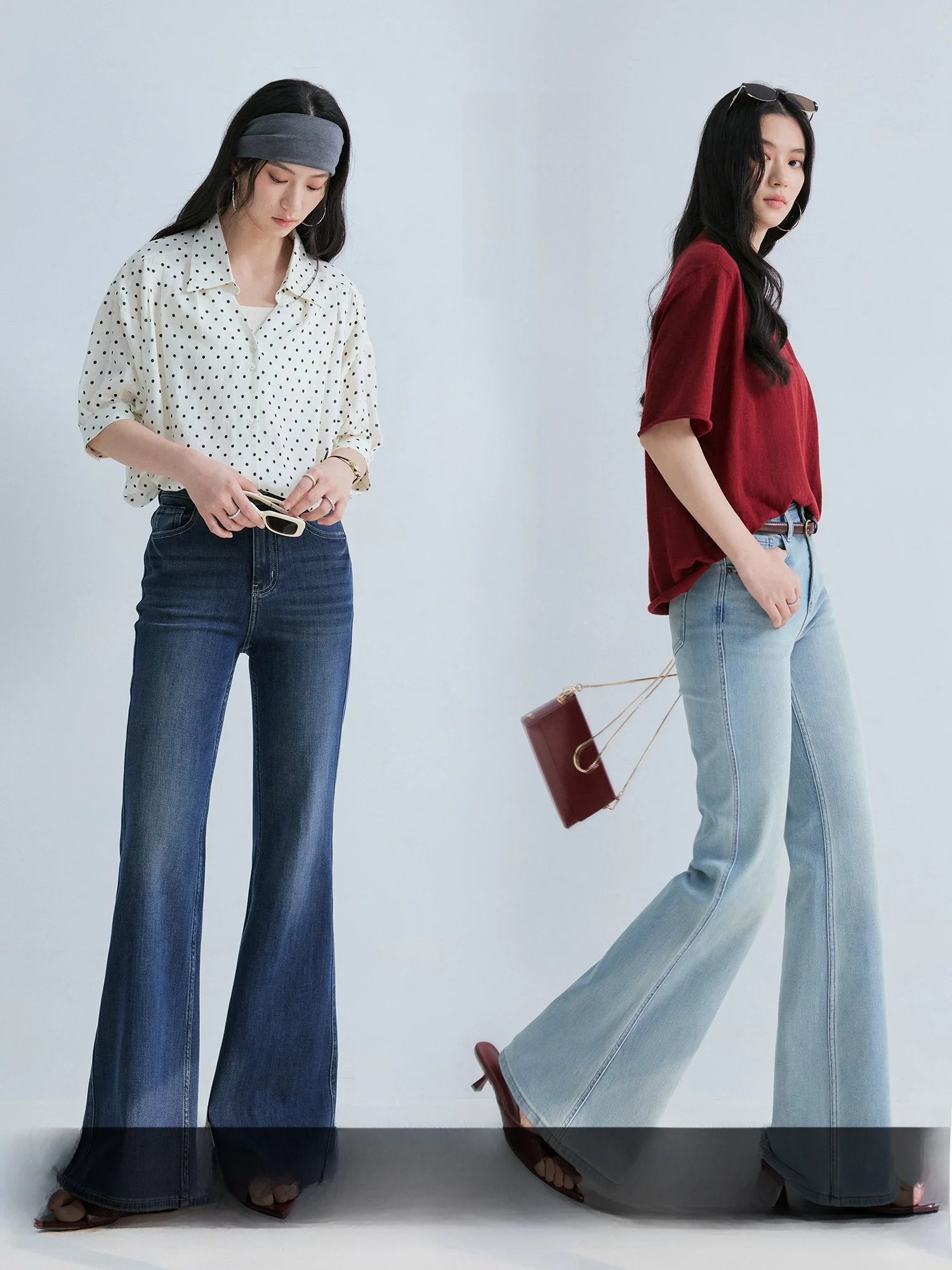 

High Waist Slimming Straight Leg Denim Jeans Women's Spring New Style Super Model Four Way Stretch Bootcut Jeans Cotton Elastic