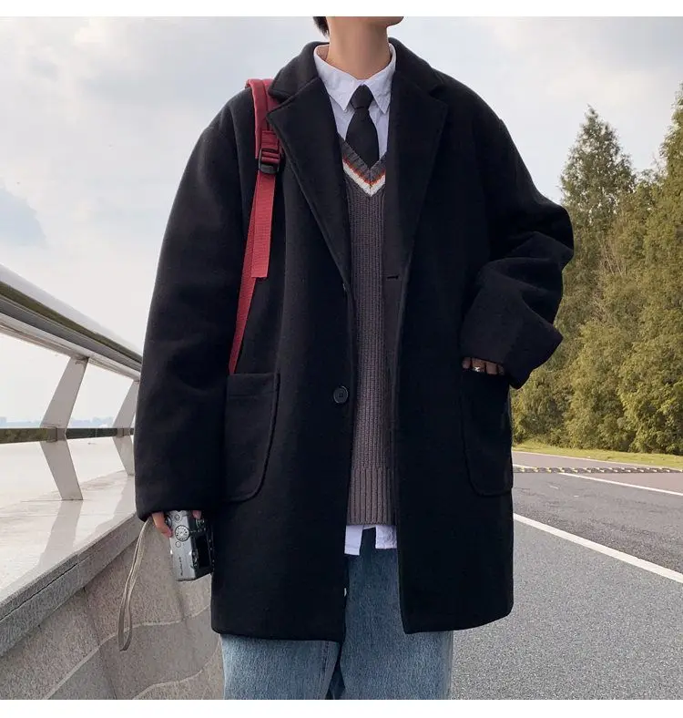 

Wool Blend Man Coat Mans Button Down Front Simple Clean Basic Essential Pure Fundamental Primary Main Central Core Key Vital Ins