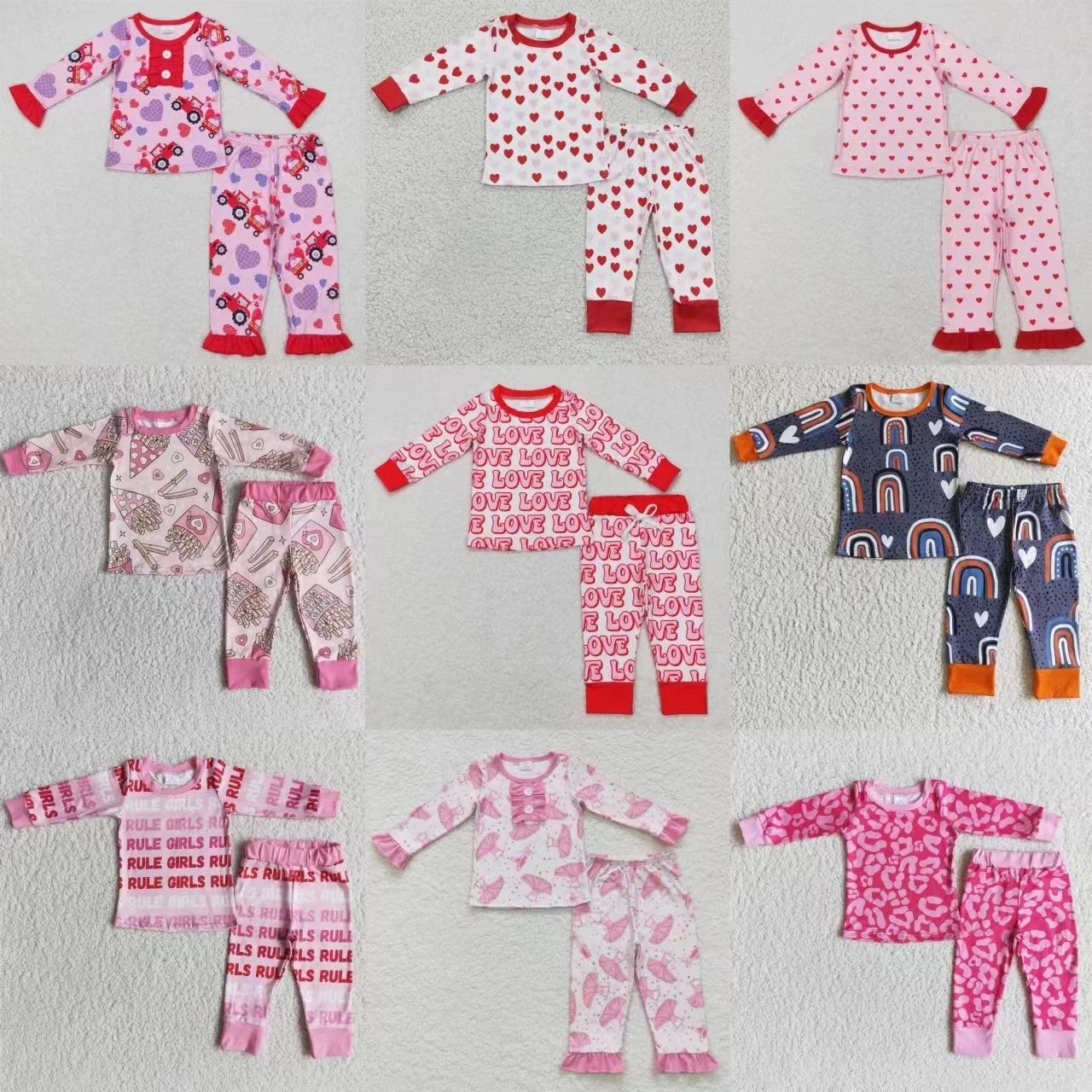 

Wholesale Baby Girl Pajamas Long Sleeves Shirts Kids Hearts Pants Sleepwear Children Set Pajamas Children Valentine's Day Outfit