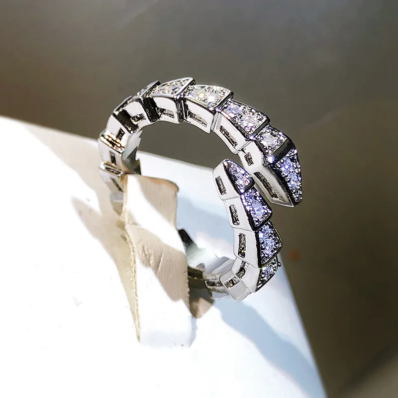 Simple Female Ring Silver Color Snake Shaped Zircon Stone Adjustable Rings for Women Statement Jewelry Promise Love Ring Anillos